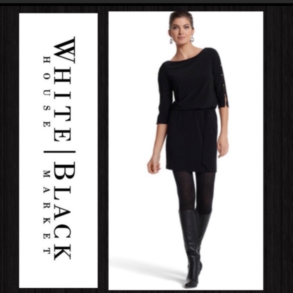 WHBM Black Split sleeve Blouson Dress Medium